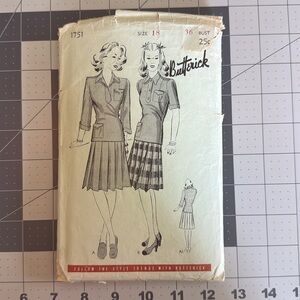 Vintage 1940s Butterick Sewing Pattern 1751 – Size 18 Bust 36